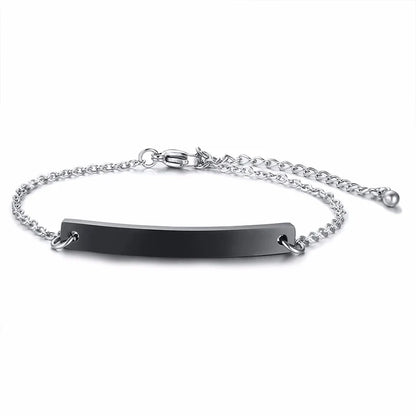 Elegant Personalized ID Bar Bracelet – 5mm Stainless Steel Link Chain for Women with Custom Name or Quote
