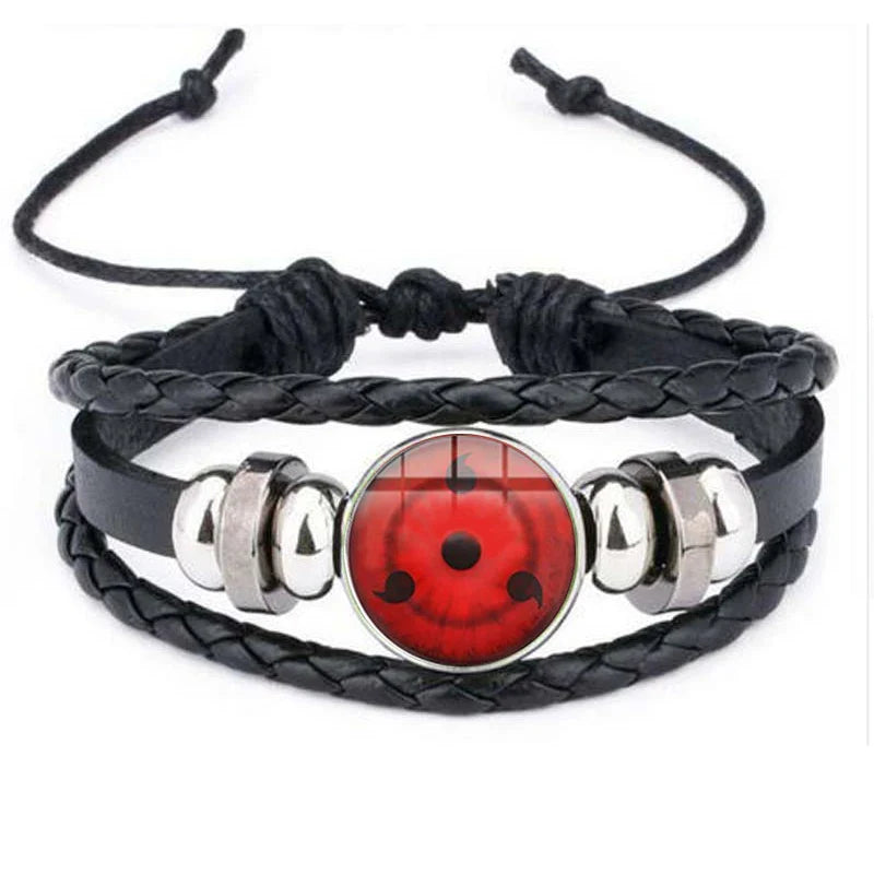 Anime Sharingan Eye Leather Bracelet – Vintage Goth Fashion Bangle for Men Fans Jewelry Gift