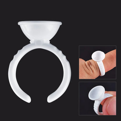 100pcs Disposable Plastic Pigment Rings — 3 Sizes White Ink Holders for Eyebrow Permanent Makeup