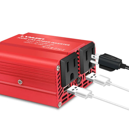 300W Car Power Inverter - DC 12V to AC 110V/220V Dual USB Adapter Converter with Modified Sine Wave, EU & US Sockets