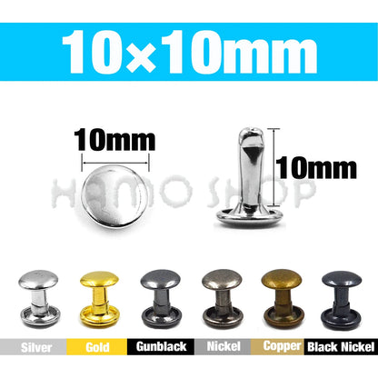 100Set Metal Double Cap Rivets - 5-15mm Round Stud Nails for Leathercraft, Shoes, Bags, Belts, Clothing & DIY Repairs