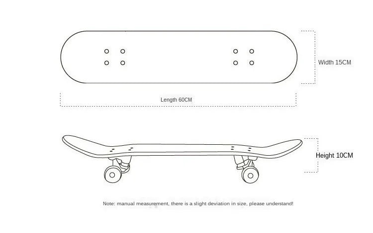 60cm Kids' Beginner Skateboard – Double Rocker Maple Deck with Cartoon Design for Outdoor Fun