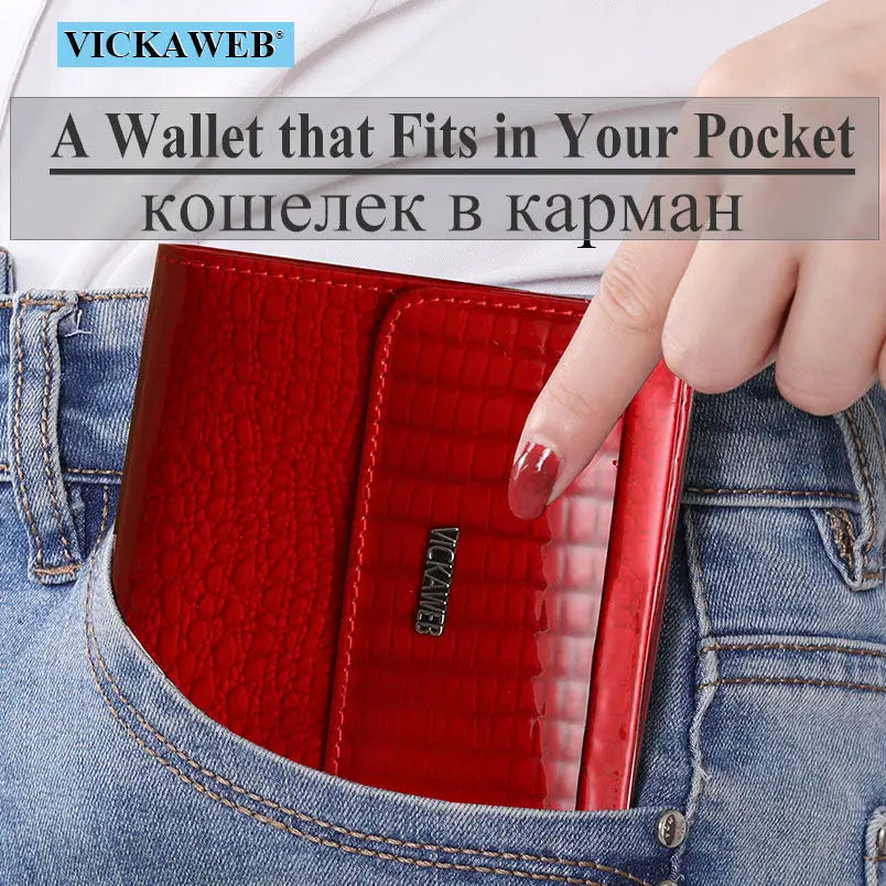 VICKAWEB Mini Women’s Wallet — Genuine Leather Alligator Hasp Short Purse, Fashion Small Wallet for Women 209
