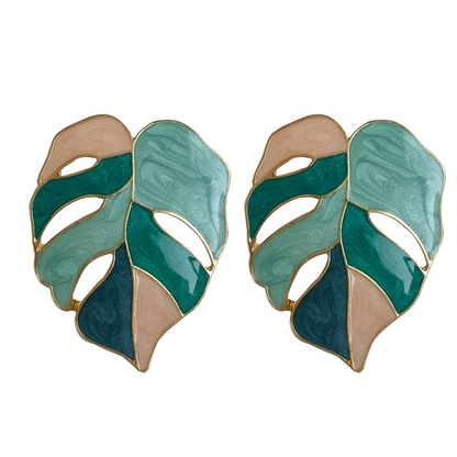 925 Silver Leaf Earrings for Women – Modern Geometric Green & White Trendy Jewelry Gift