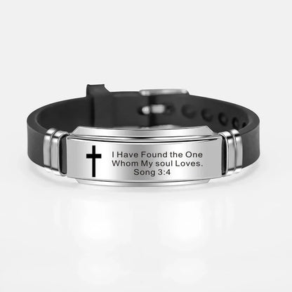 Cross Jesus Scripture Quote Bracelet – Christian Bible Verse Stainless Steel & Silicone Wristband