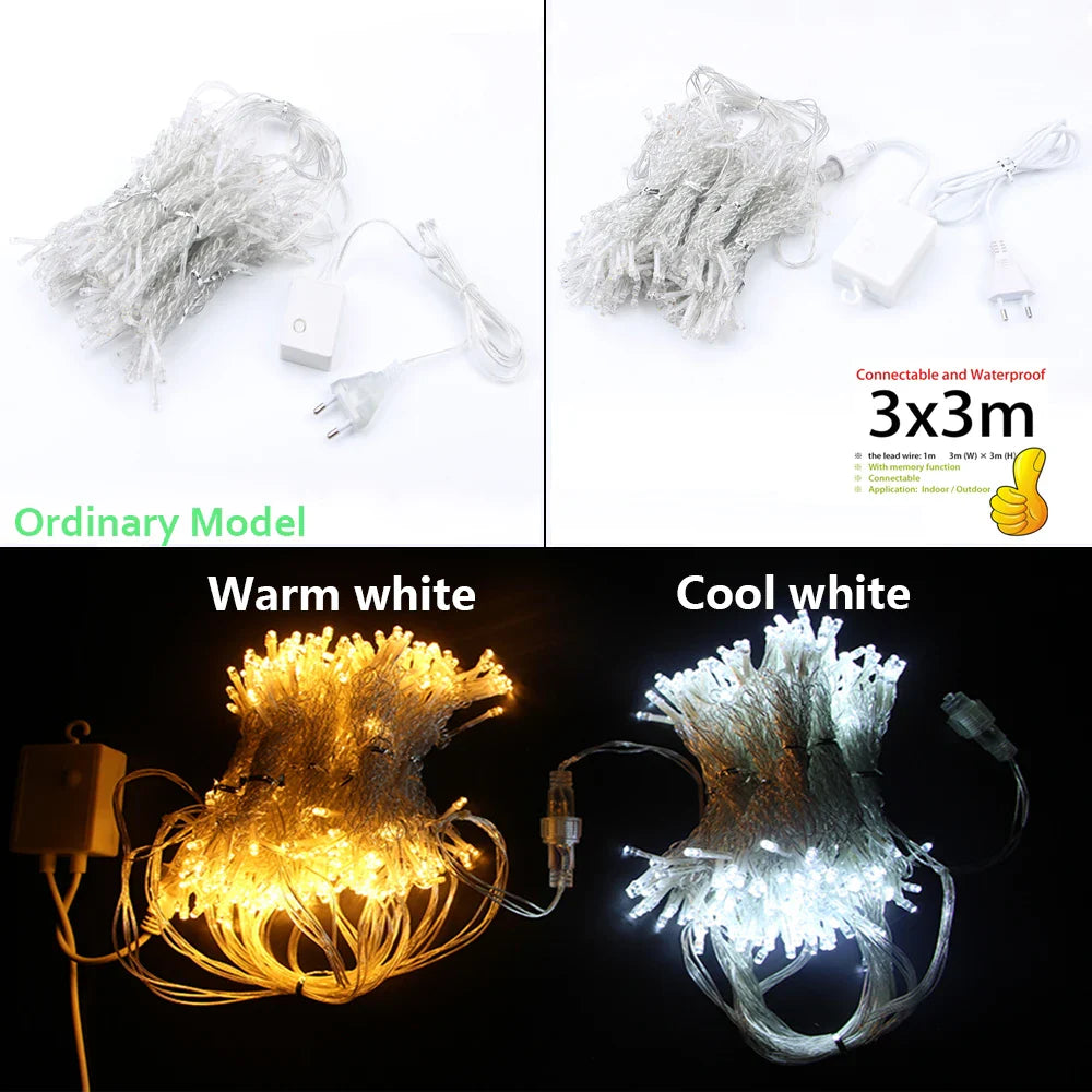 LED Icicle String Lights – 3x3/6x3/10x3m Christmas Fairy Lights Garland for Wedding, Party, Curtain & Garden Outdoor Decoration