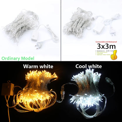 LED Icicle String Lights – 3x3/6x3/10x3m Christmas Fairy Lights Garland for Wedding, Party, Curtain & Garden Outdoor Decoration