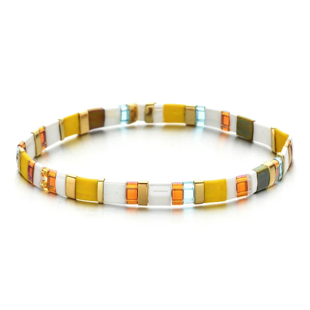 ZMZY Stone Tila Beads Elastic Bracelet for Women – 2025 Fashion Colorful Rainbow Miyuki Tile Bead Jewelry Gift Bracelet