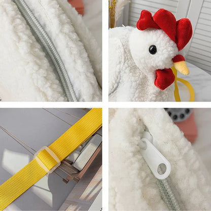 2024 New Chickens Shape Crossbody Purse for Women - Cute Hen-Shaped Zipper Bag - Soft Fleece Fashion Handbag and Shoulder Bag