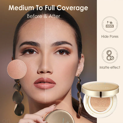 FOCALLURE Air Cushion BB Cream – Poreless, Waterproof, Long-Lasting Matte Foundation & Brightening Concealer with Puff