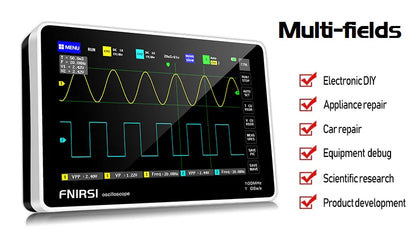 FNIRSI-1013D Digital Tablet Oscilloscope | Dual Channel 100MHz Bandwidth, 1GS/s Sampling Rate | 7" Mini Touchscreen Scope