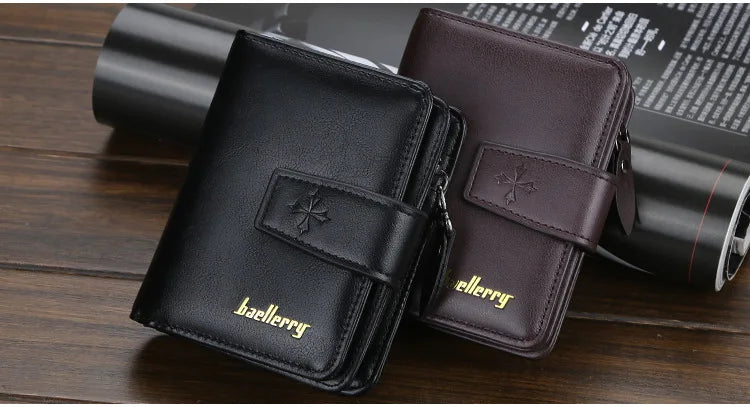 New Business Men’s Wallet — High-Quality PU Leather Zipper Card & Coin Holder, Vintage Male Purse