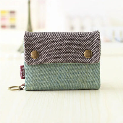 Handmade Three-Fold Fabric Wallet — Short Zipper Purse for Women & Men, Multi-Function Card & Key Holder for Teens