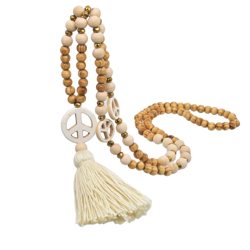 Wooden Bead Tassel Long Necklace - Bohemian Summer Beach Sweater Chain for Women | Mother's Day Gift