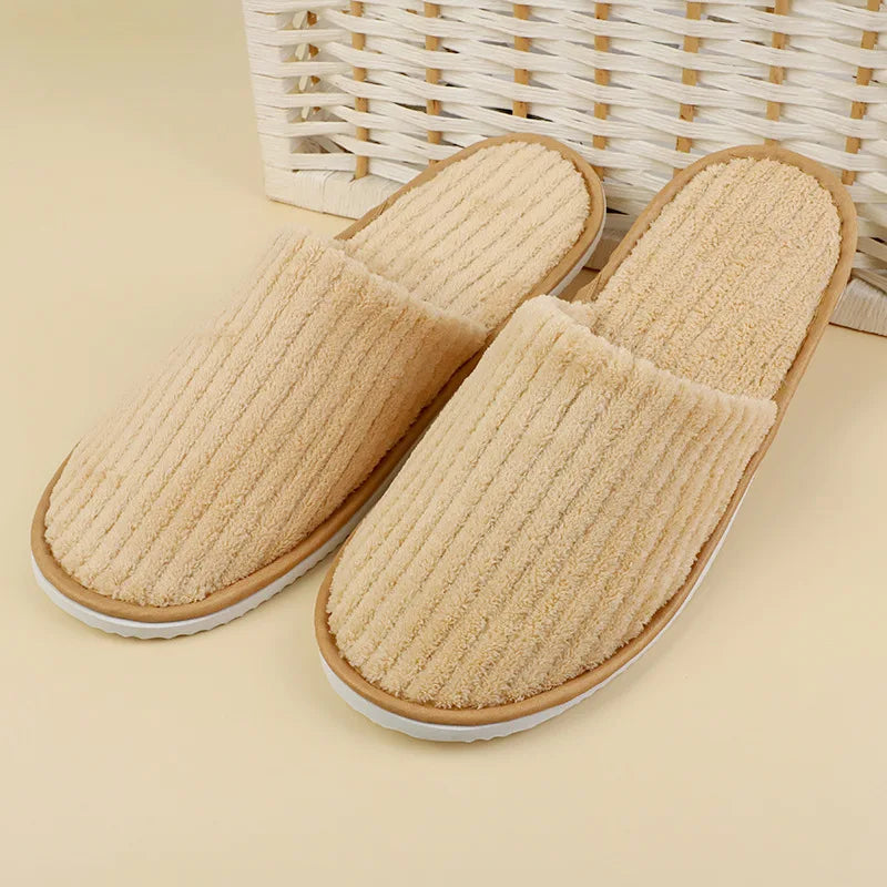 5 Pairs Mix Color Disposable Hotel Slippers – Cotton Non-Slip Slides for Men & Women Home, Travel, SPA & Hospitality Use