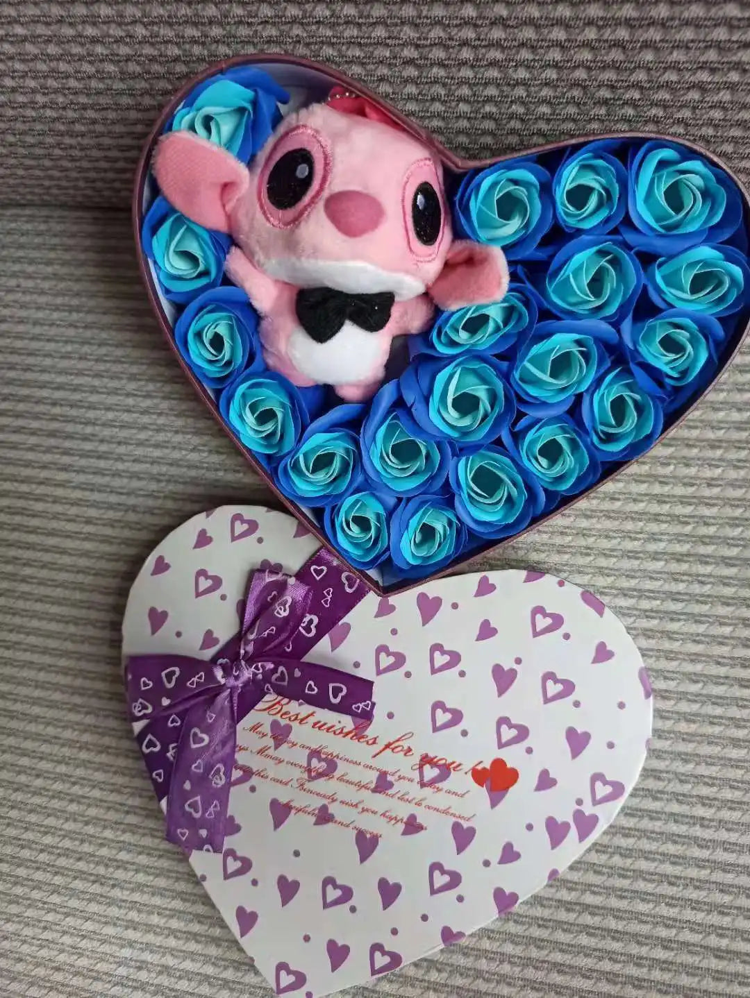 Disney Lilo & Stitch Plush Doll with Rose Bouquet – Gift Box & Flower Arrangement for Valentine’s & Christmas