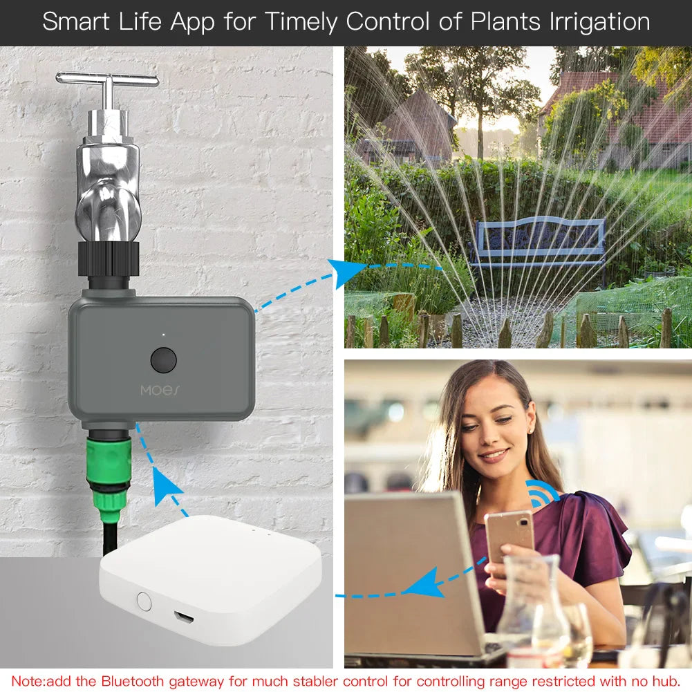 MOES Smart Tuya Bluetooth Garden Water Timer – Programmable Automatic Irrigation with Rain Delay, Hub Required