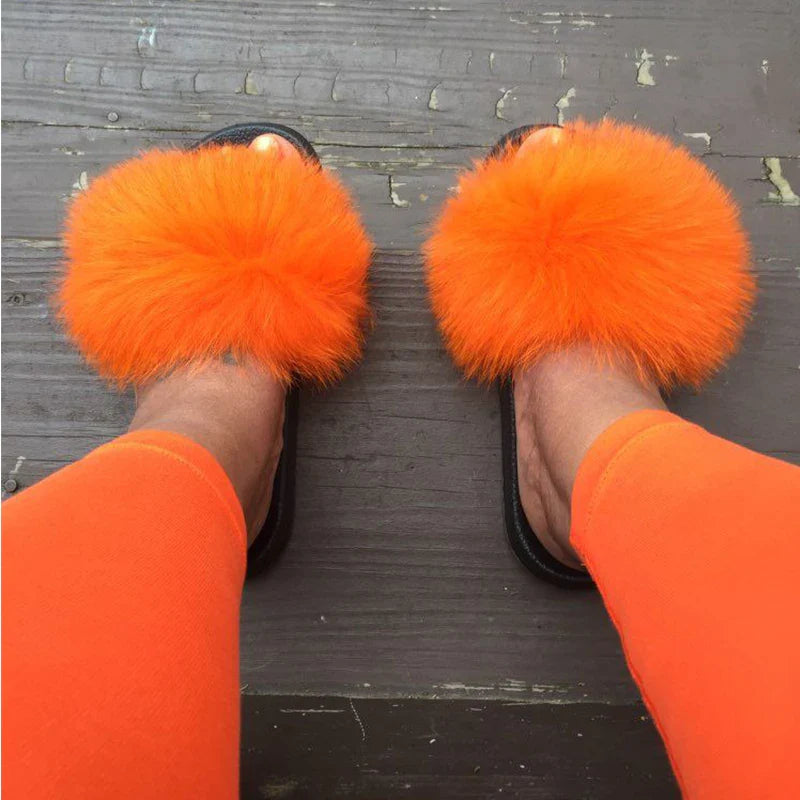 Girls’ Luxury Fluffy Fur Slippers – Warm Plush Indoor Flip Flop Slides for Women, New Arrival