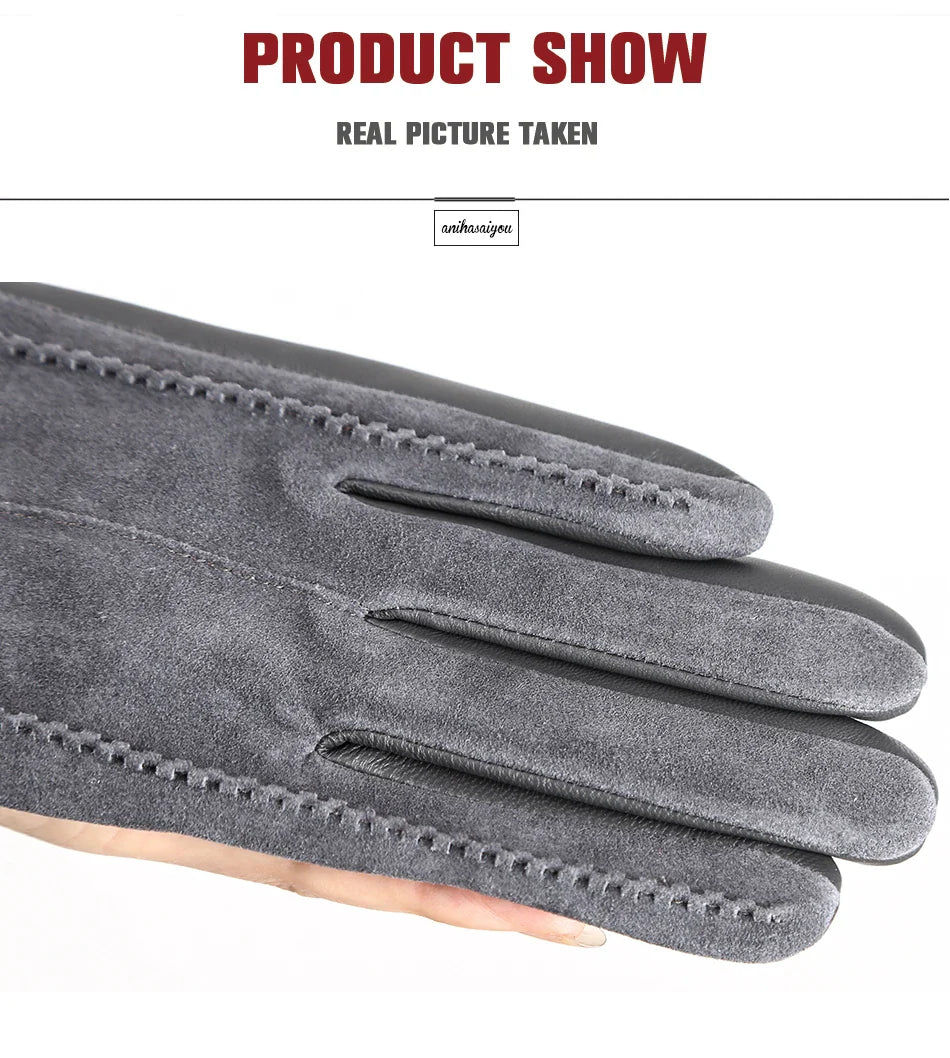 Women’s Winter Touch Gloves – 50% Genuine Leather & 50% Suede, Colorful Warm Leather Gloves
