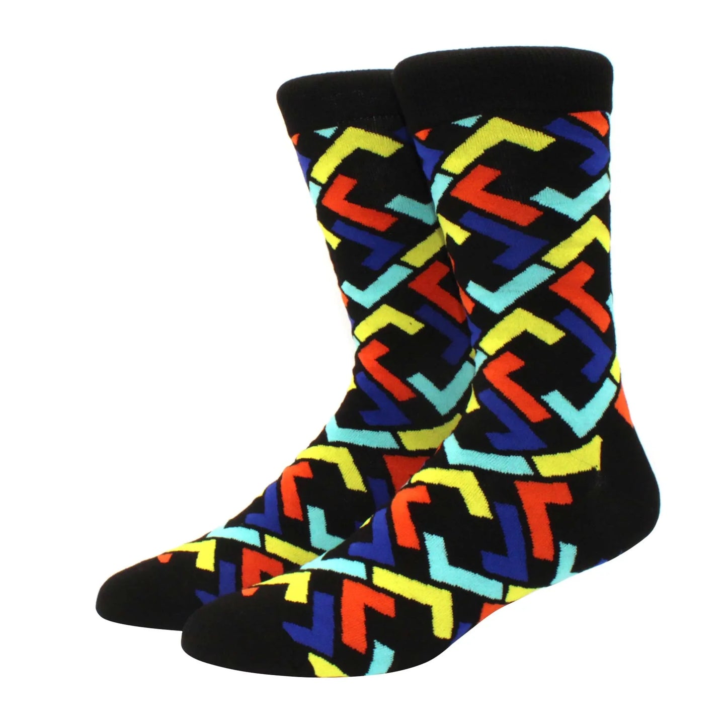Men’s Funny Argyle Diamond Pattern Cotton Socks – Large Size 3D Geometric Crew Tube Socks, Combed Cotton Casual Novelty Socks