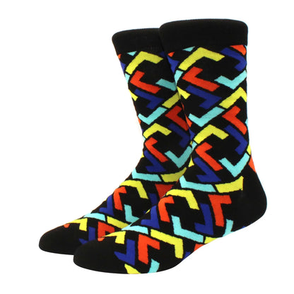 Men’s Funny Argyle Diamond Pattern Cotton Socks – Large Size 3D Geometric Crew Tube Socks, Combed Cotton Casual Novelty Socks