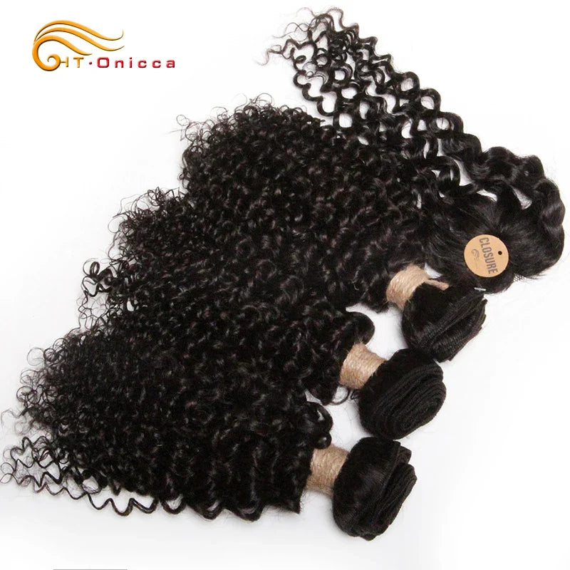 Kinky Curly Human Hair Bundles with Closure – Short Indian Hair Bundles with Circular Closure