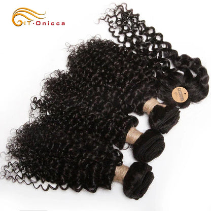 Kinky Curly Human Hair Bundles with Closure – Short Indian Hair Bundles with Circular Closure
