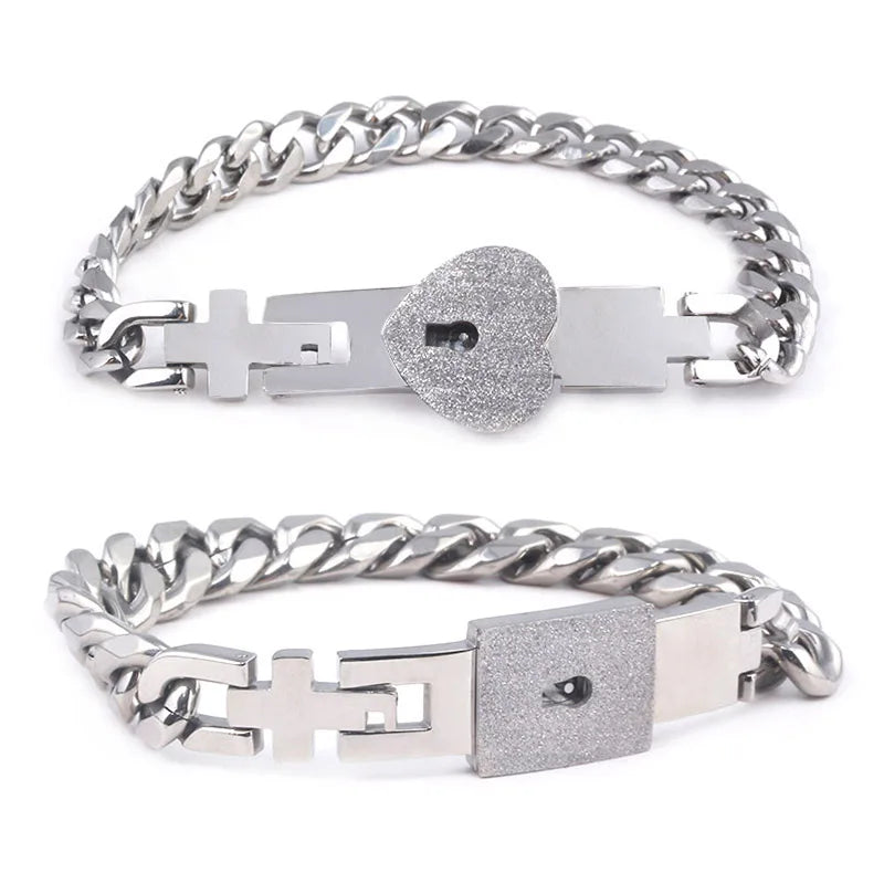 Couple Jewelry Set – Stainless Steel Love Heart Lock Bracelets & Key Pendant Necklace for Men & Women Gift