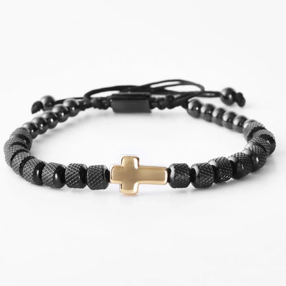 Cross Charm Beaded Bracelet - Stainless Steel Handmade Prayer Chain Jewelry Gift for Men & Women