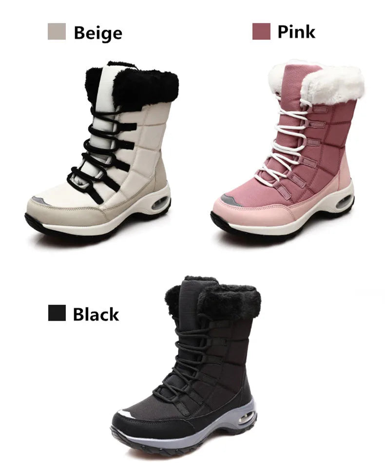 Women’s Waterproof Winter Snow Boots – Warm Plush Fur, Non-Slip Outdoor Platform Ankle Boots