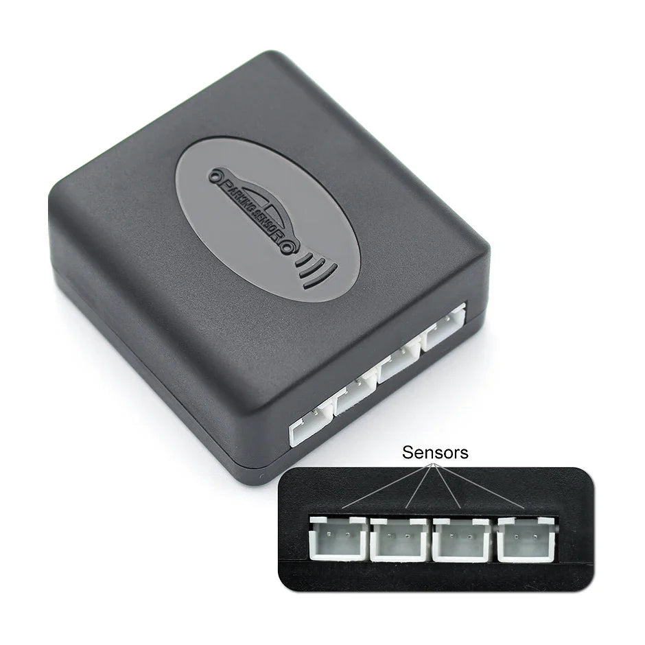GreenYi Car Parking Sensor System - Parktronics with 4 Flat Sensors (Black/Silver/White, 13mm), Reverse Radar with Buzzer Alarm