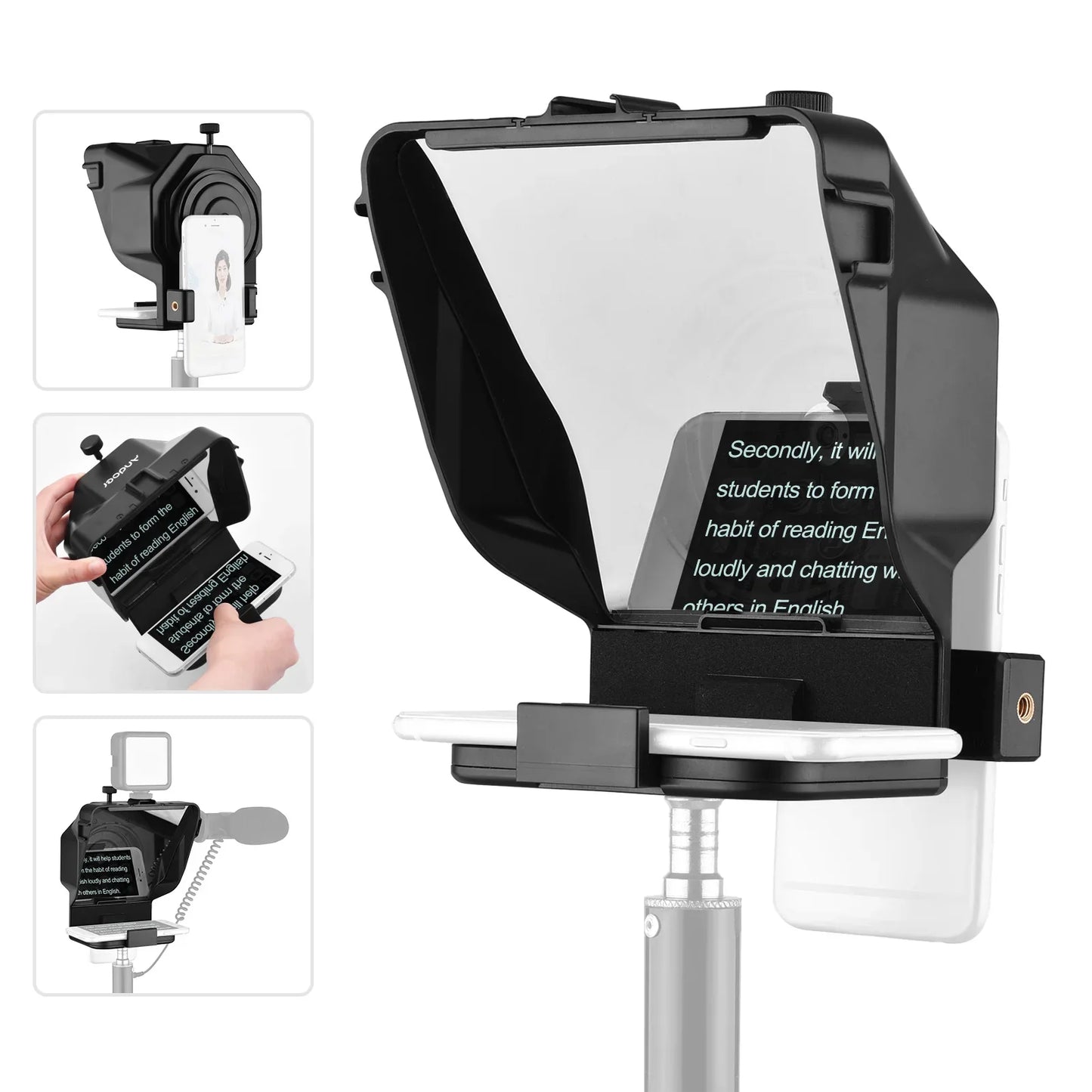 Andoer Portable Smartphone Teleprompter – with Phone Holder & Remote Control for Video Recording, Live Streaming, Interviews