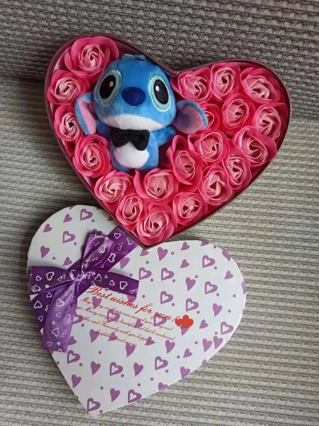Disney Lilo & Stitch Plush Doll with Rose Bouquet – Gift Box & Flower Arrangement for Valentine’s & Christmas