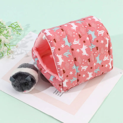 Cute Cartoon Rabbit & Squirrel Mini Pet Cage — Warm Winter Bed House for Hamsters, Mice, Rats & Guinea Pigs