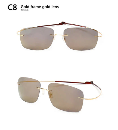 2025 New Cool 100% Pure Titanium Rimless Sunglasses – Polarized Grey Lenses, Super Thin, UV400 Protection, Oculos De Sol