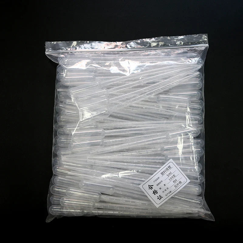 100PCS Laboratory Pipette Set — Plastic Disposable Graduated Droppers, 0.2/0.5/1/2/3/5/10mL for Liquid Measurement