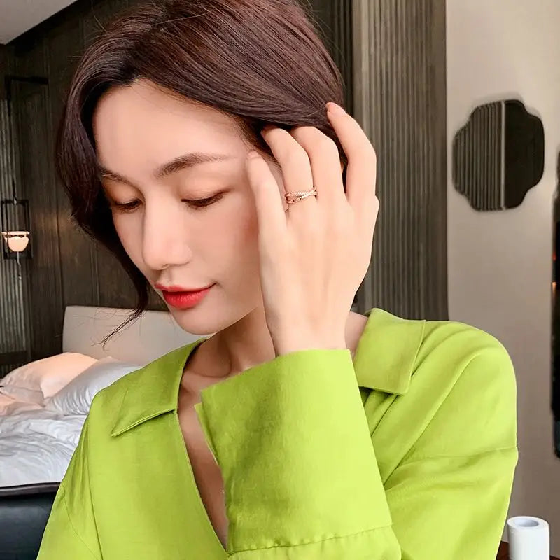 Women’s Rose Gold Zircon Open Ring – Adjustable Light Luxury Fashion Jewelry, Elegant Korean Style Gift Ring