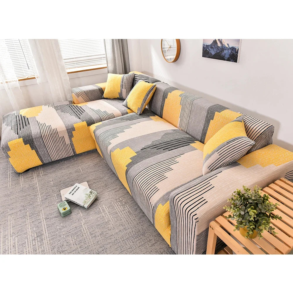 Stretch Sofa Cover - Printed Elastic Slipcover for L-Shaped Corner Couch, Living Room 1/2/3/4 Seat Protector