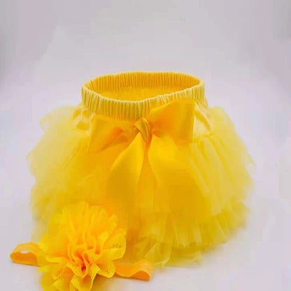 Baby Girl Tutu Bloomers Set - Newborn Tulle Lace Diaper Cover with Flower Headband Outfit