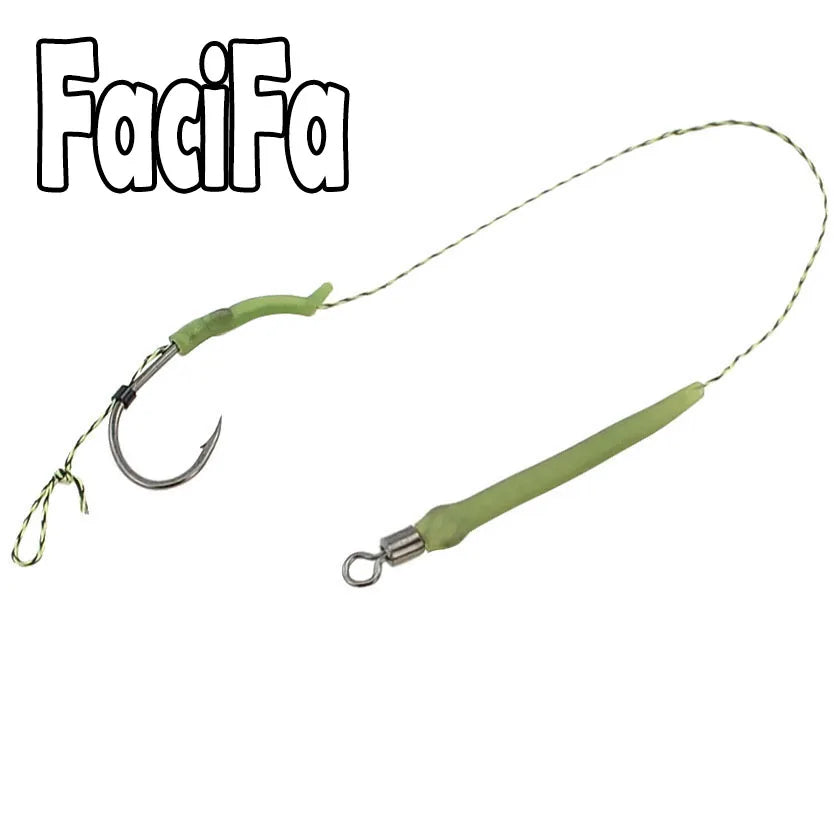 6pcs Carp Fishing Hair Rig Hooks – Ready-Made Boilie Hooks with Line and Anti-Tangle Sleeves