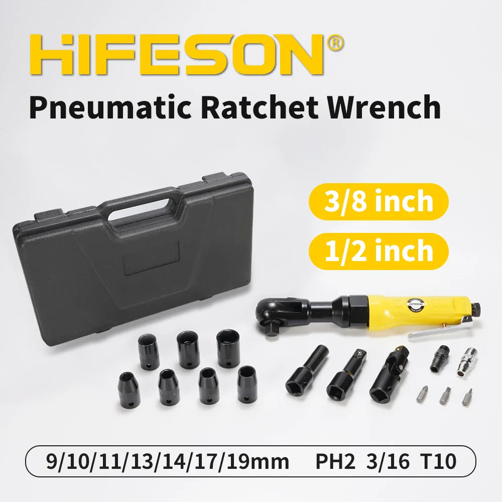 Pneumatic Air Ratchet Wrench — Adjustable Torque Spanner with Square Drive Straight Shank, Professional Tool 1/4", 3/8", 1/2"