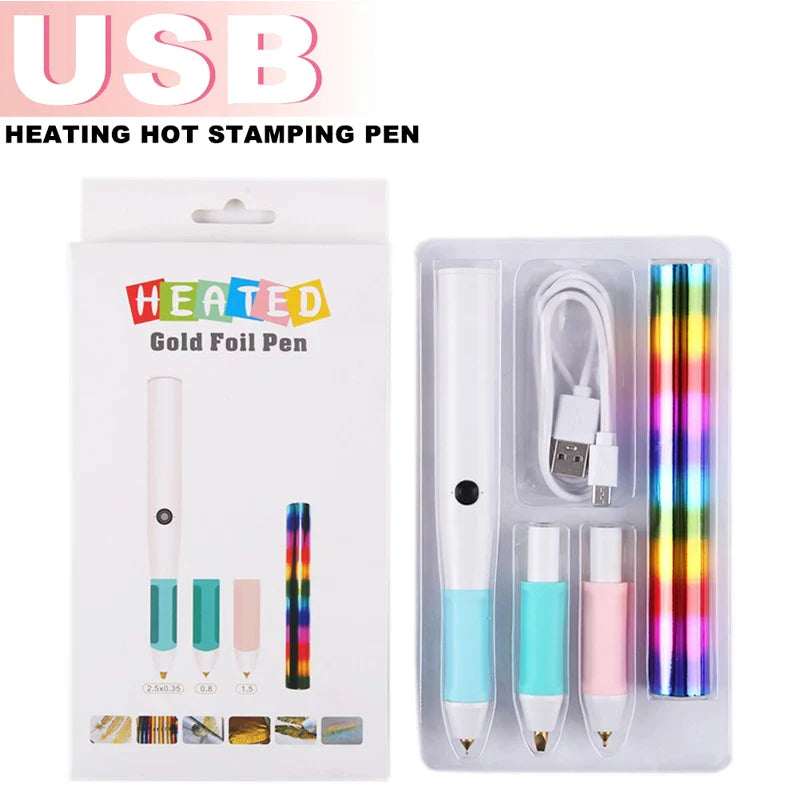All-in-One USB Heat Foil Pen Kit – Calligraphy & DIY Lettering with 3 Nibs for Custom Foiling
