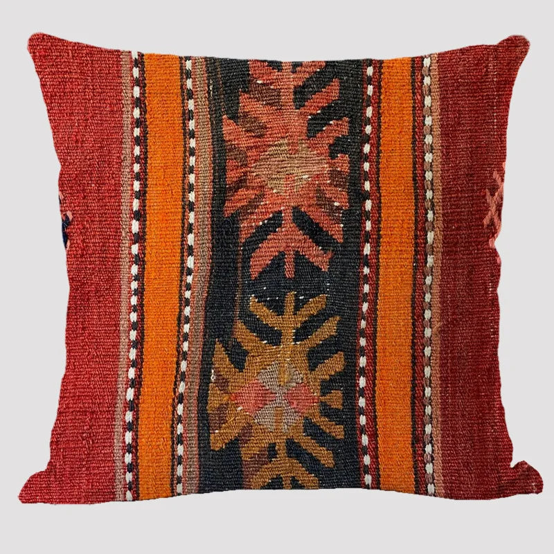 Bohemian Linen Cushion Cover – Multicolor Ethnic Geometric Pattern Decorative Pillow for Living Room Sofa