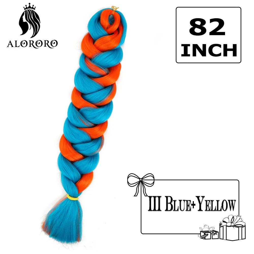 82-Inch Synthetic Braiding Hair Extensions – Jumbo Crochet Box Twist Braids in Green, Red, Pink & Yellow, Pure Color Wholesale