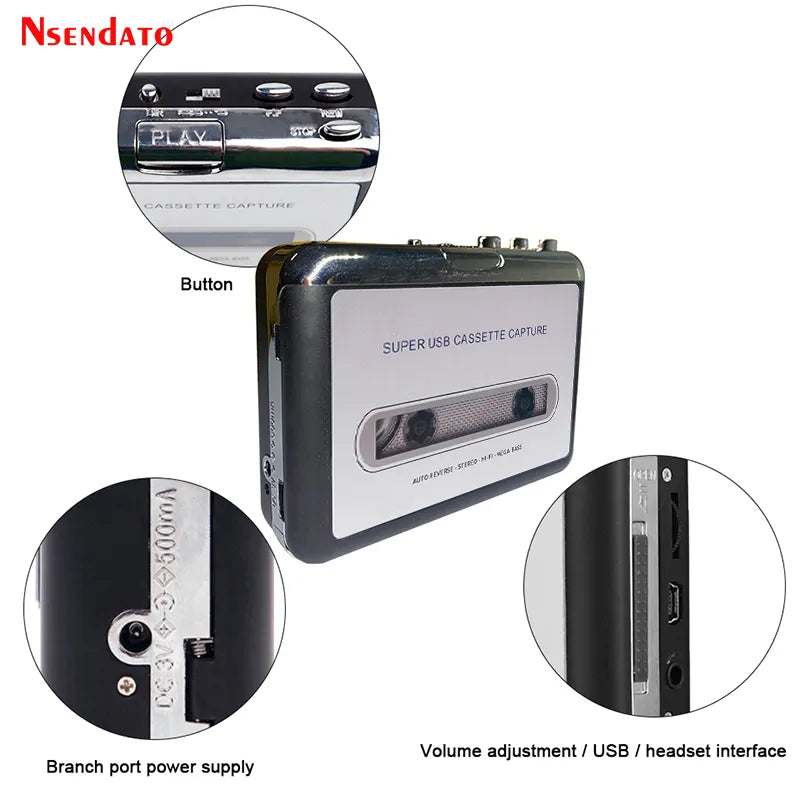 Portable USB Cassette to MP3 Converter & Music Player