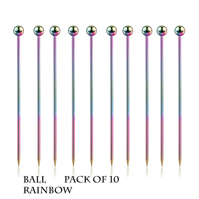 10PCS Stainless Steel Cocktail Picks - Fruit Sticks & Drink Stirring Sticks in Circle, Ball, and Hat Shapes