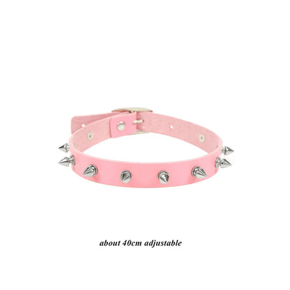Pink Gothic Collar Necklace – Trendy Rock Leather Heart with Rivets, Harajuku Punk Choker Jewelry for Women, Gift Idea