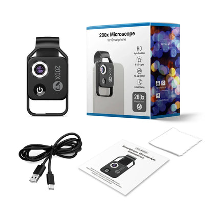 APEXEL Digital 200X Microscope Lens with Mobile LED Guide Light - Micro Pocket SuperMacro Lens for iPhone, Samsung Phones