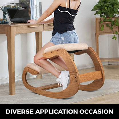 VEVOR Ergonomic Wooden Kneeling Chair — Rocking Stool with Thick Cushion for Correct Posture, Home & Office Use