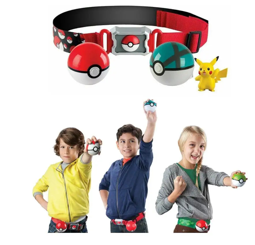 Pokémon Toy Belt Set — Poké Ball Battle Belt with Pikachu, Eevee, Charmander & Bulbasaur for Kids Gift